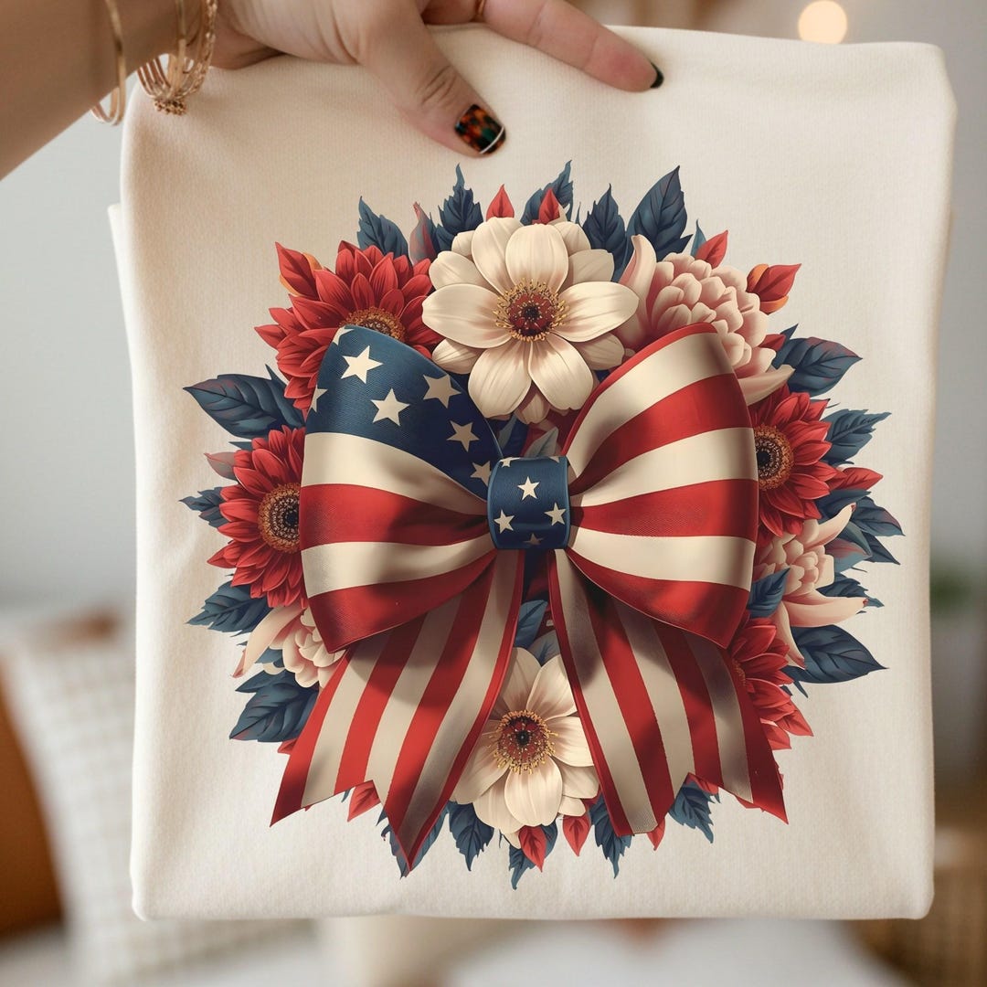 Retro America PNG Coquette Patriotic Bow Sublimation Design 4th July ...
