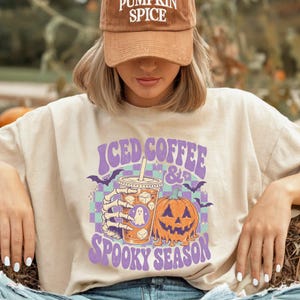 Spooky Season PNG, Iced Coffee Png, Preppy Halloween Shirt Graphic, Girly Summer Shirt Png, Retro Checkered Sublimation Design image 4