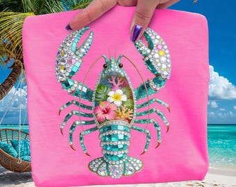 Lobster PNG Summer Beach Vibes T-Shirt Design Rhinestone Beach Floral Spakle Ocean Sublimation Digital Download