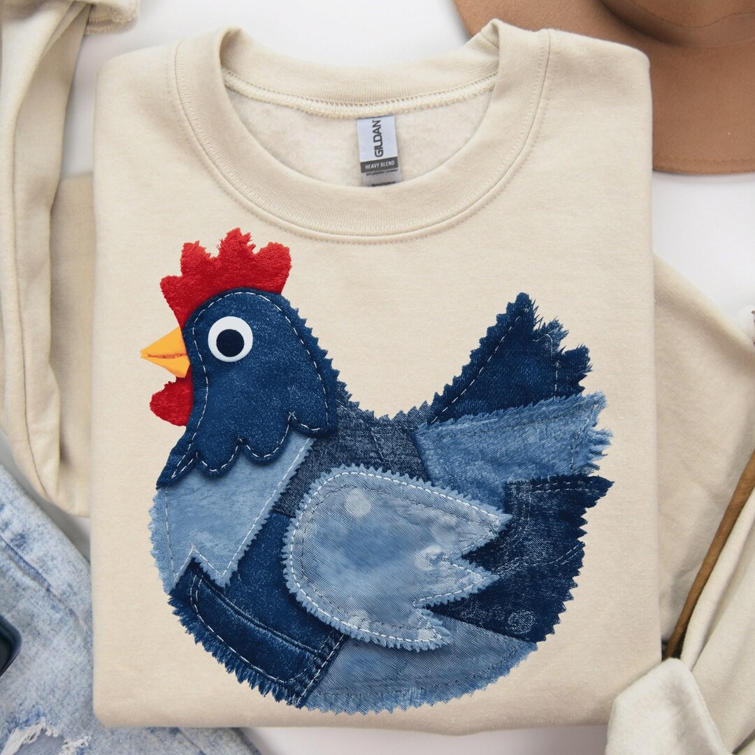 Denim Patchwork Chicken PNG Trendy Sublimation Design for T-shirt ...