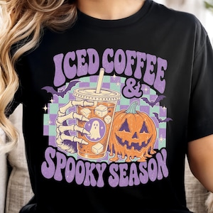 Spooky Season PNG, Iced Coffee Png, Preppy Halloween Shirt Graphic, Girly Summer Shirt Png, Retro Checkered Sublimation Design image 3