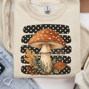 Retro Mushrooms PNG, Cottagecore Sublimation Design, Autumn Vibes Digital Download, Green Witch Aesthetic Trendy Fall Shirt or Mug Graphic