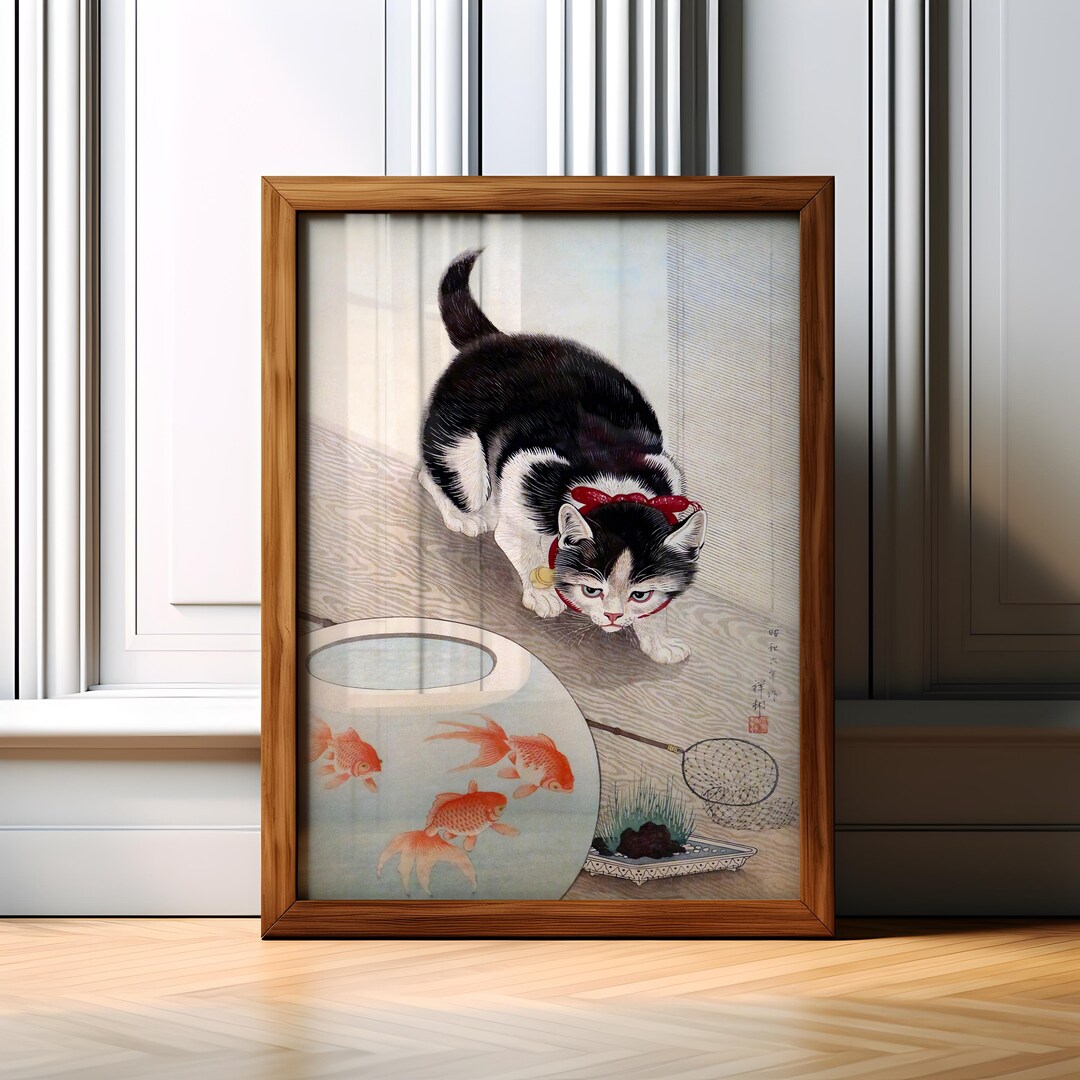 Japanese Cat Ukiyo-e Print – Vintage Goldfish Art Poster - Etsy