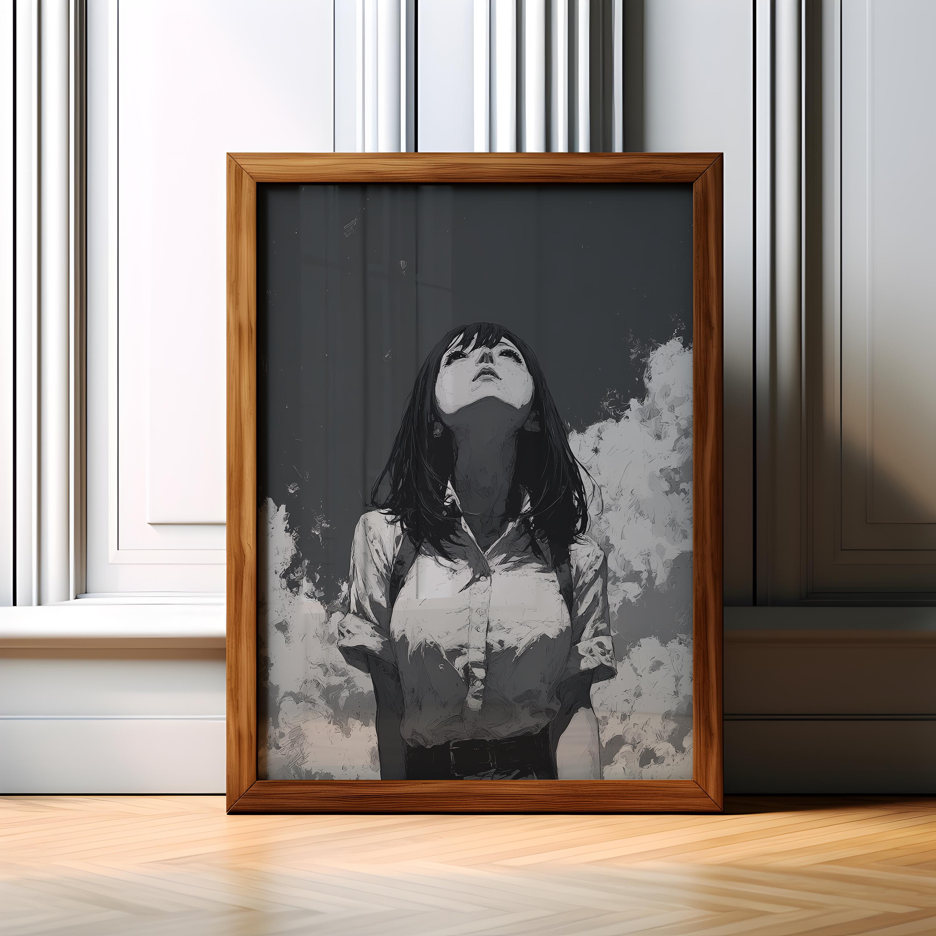 Black and White Anime Girl Poster – Emotional Manga Art Print, Gritty ...