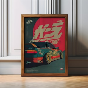 Retro Drift Car Print, Japanese Motifs, Bold Graphics Wall Art