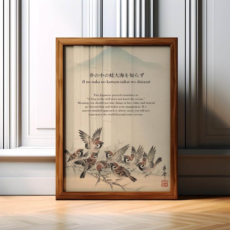 Proverb Frame Japanese Proverb Art Print – Zen Wisdom, Birds & Mountain - Etsy