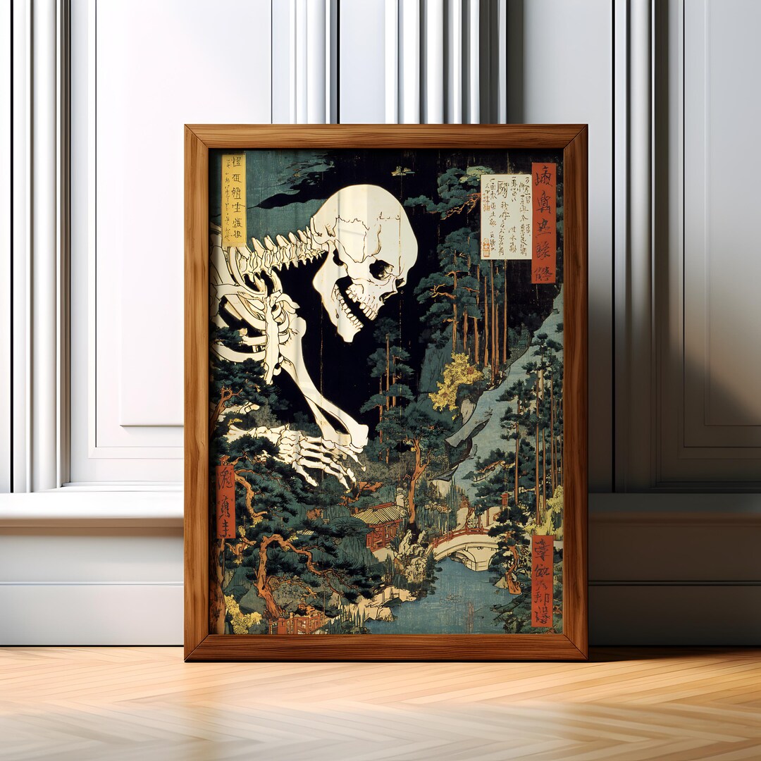 Gashadokuro Skeleton Poster Japanese Ukiyoe Wall Art, Folklore Yokai