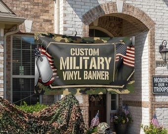 Custom USA Army Family Vinyl Large Banner, Upload Your Photo Logo or Text Design, Personalized USA Military Support Decor, Multiple Sizes