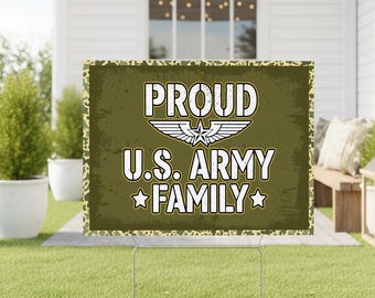 Proud Army Family Yard Sign with Metal Stakes, Patriotic USA Military Support Design, Army Family Pride Lawn Decor, Veteran Support