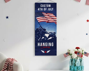 Cuadro decorativo de pared personalizado del 4 de julio número 250, 16x35, decoración patriótica para el hogar, diseño personalizado, suba su foto, logotipo, texto, pancarta, arte de pared del 4 de julio