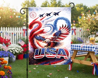 Personalized 250th 4th of July Garden Flag 12x18 with Pole, Add Photo Logo or Text, Patriotic Yard Decor, USA Independence Flag HQ Print