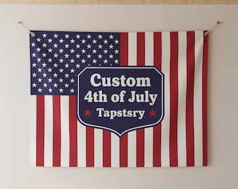 Tapiz de pared personalizado para el 250 aniversario del 4 de julio en Estados Unidos. Sube tu diseño, foto, logotipo o texto. Decoración patriótica para el hogar. Varios tamaños. Impresión de EE. UU.