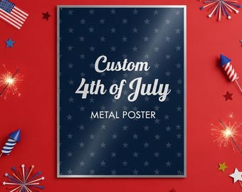 Decoración de pared metálica personalizada para el 250 aniversario del 4 de julio. Sube tu diseño, foto, logotipo o texto. Decoración patriótica de EE. UU. Impresión metálica para interiores de EE. UU. Disponible en varios tamaños.
