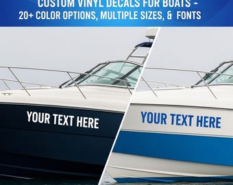 Calcomanía de vinilo personalizada con nombre de barco, letras personalizadas, vinilo impermeable de un solo color para barcos. Elige tu talla, color y fuente.