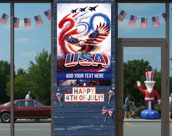 Póster metálico personalizado para exteriores del 250 aniversario del 4 de julio, elige entre 5 diseños, añade foto, logotipo o texto, impresión para la celebración de EE. UU., arte mural patriótico de EE. UU.