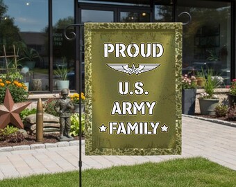 Proud US Army Family Garden Flag 12x18 with Pole, USA Military Support Yard Decor, Veterans Day Outdoor Flag for Soldiers & Families, USA