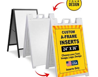Letrero personalizado con marco en A, letrero para acera personalizado con su logotipo, texto y foto, letrero tipo sándwich de 24 x 36, paneles impresos, letrero de doble cara