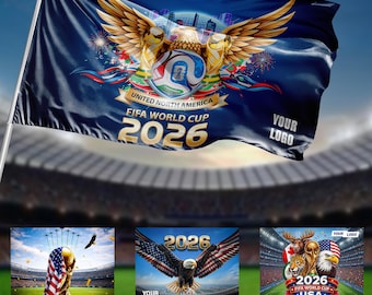 Personalisierte Fußball-WM 2026-Flagge, fügen Sie Ihr Foto-Logo oder Text hinzu, HD Outdoor-Flagge mit Ösen, Fußballfan-Dekor, wählen Sie aus 4 Designs