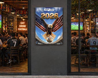 Personalisierte Fussball-WM 2026 Outdoor Metallplakat, wählen Sie 4 Designs, fügen Sie Fotologo oder Text, Fußballevent-Druck, Football Wandkunst hinzu