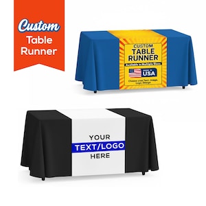 Custom Table Runner With Logo or Text, Personalized Business Banner, Event & Trade Show Table Cover, Multiple Sizes, Made in USA, Fast Ship