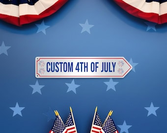 Letrero metálico direccional personalizado del 250 aniversario del 4 de julio. Suba su diseño, foto, logotipo o texto. Decoración patriótica para exteriores. Resistente a la intemperie. Fabricado en EE. UU.