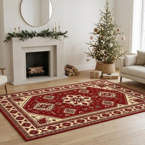 Red Turkish Area Rug Vintage Oriental Carpet Traditional Geometric Persian Style Rug Non Slip Living Room Bedroom Decor Classic Home Carpe