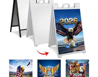 Kundenspezifisches Schild mit A-Rahmen für die Fußball-WM 2026, Laden Sie Ihr Design-Logo, Bild oder Text hoch, doppelseitiger Sidewalk-Sandwich-Brett 24x36, USA