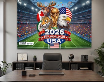 Personalisierte Fussball-WM 2026 großes Partybanner, fügen Sie Ihr Bild oder Ihren Text hinzu, wählen Sie aus 4 Designs, hochwertiger Grafikdruck, hergestellt in den USA