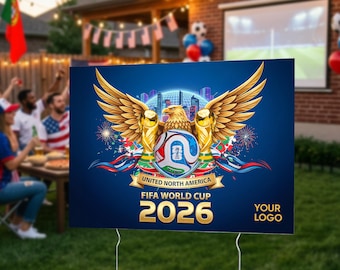 Letrero personalizado para jardín de la Copa Mundial de la FIFA con estacas. Añade nombre, foto o texto. Decoración para césped de aficionados al fútbol. Exhibición exterior de la FIFA. Varios tamaños. EE. UU.