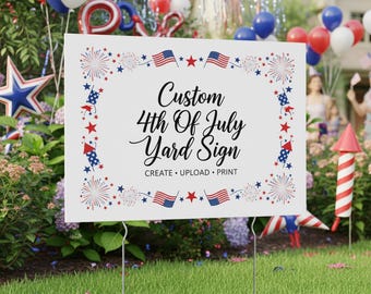 Letrero personalizado para el 4 de julio con estacas de metal / Letrero patriótico personalizado / Añade tu foto, logotipo o texto / Decoración para el jardín del Día de la Independencia