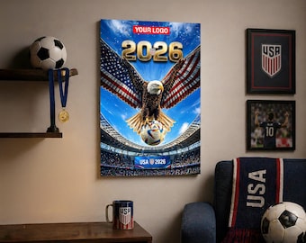 Personalisierte Fußball-WM 2026 Metallwandkunst, Auswahl aus 4 Designs, Fußballfan Wohnkultur, Fotologo oder Text hinzufügen, Indoor Metalldruck, USA