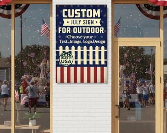 Póster metálico personalizado del 250 aniversario del 4 de julio, suba su diseño, foto, logotipo o texto, arte mural metálico resistente para exteriores, decoración patriótica de EE. UU.