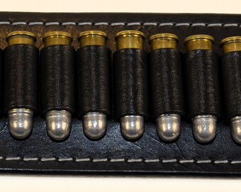 Handmade Leather Belt Ammo Strip .38 Special / .357 Mag. Holds 13 Rounds Fits on Belts Up To 1 1/2" Wide Cartridges Not Included