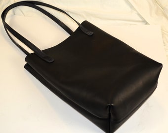 Handmade Large Black Leather Bag / Tote 15" x 9" x5" 12" Straps