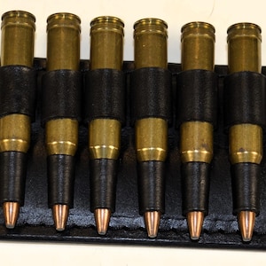 Tira de munición de cuero negro hecha a mano, cargador Rem de 7 mm con capacidad para 6 balas, se adapta a cinturones de hasta 1 1/2" de ancho, cartuchos no incluidos