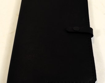 Handmade Black Leather A5 Journal Cover A5 Journal Installed  2 Business Card Pockets Standard A5 Refills Will Fit it