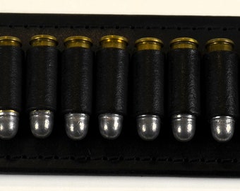 Handmade Leather Black Belt Ammo Keeper 38/357 Cal Holds 13 Rounds Fits on Belts Up To 1 1/2" Wide Cartridges Not Included