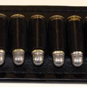 Handmade Black Leather Belt Ammo Keeper .38 Special / .357 Mag. Holds 6 Rounds Fits on Belts Up To 1 1/2" Wide Cartridges Not Included
