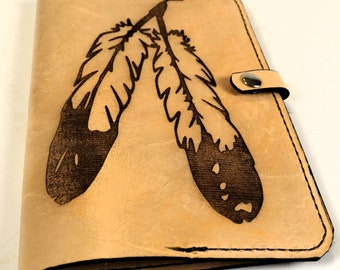 Handmade Feather Design Leather Mini Legal Pad Journal Cover 8x5 Pad Installed Standard 8x5 Pad Refills Will Fit