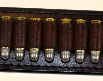 Handmade Leather Mahogany Belt Ammo Keeper 38/357 Cal Holds 13 Rounds Fits on Belts Up To 1 1/2" Wide Cartridges Not Included