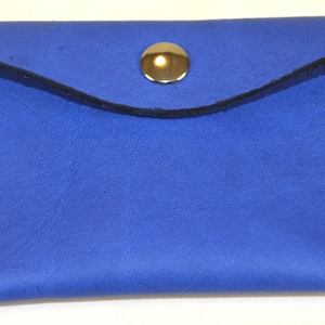 Cartera de cuero azul hecha a mano para guardar tarjetas de crédito, identificación, efectivo y monedas