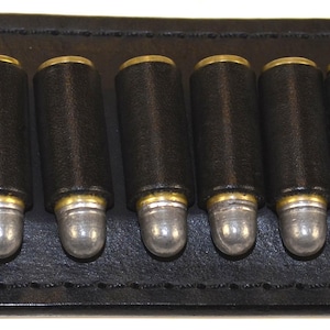 Handmade Black Leather Belt Ammo Keeper .38 Special / .357 Mag. Holds 6 Rounds Fits on Belts Up To 1 1/2" Wide Cartridges Not Included