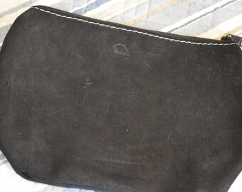 Handmade Black Suede Leather Clutch With Zipper Closure