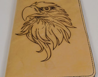 Handmade Leather Letter Size Portfolio Engraved Eagle Head On The Cover.