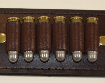 Handmade Leather Mahogany Belt Ammo Keeper 38/357 Cal Holds 6 Rounds Fits on Belts Up To 1 1/2" Wide Cartridges Not Included