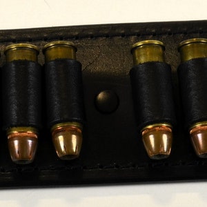 Handmade Black Leather Belt Ammo Strip .44/45 Cal Holds 12 Rounds Fits on Belts Up To 1 1/2" Wide Cartridges Not Included