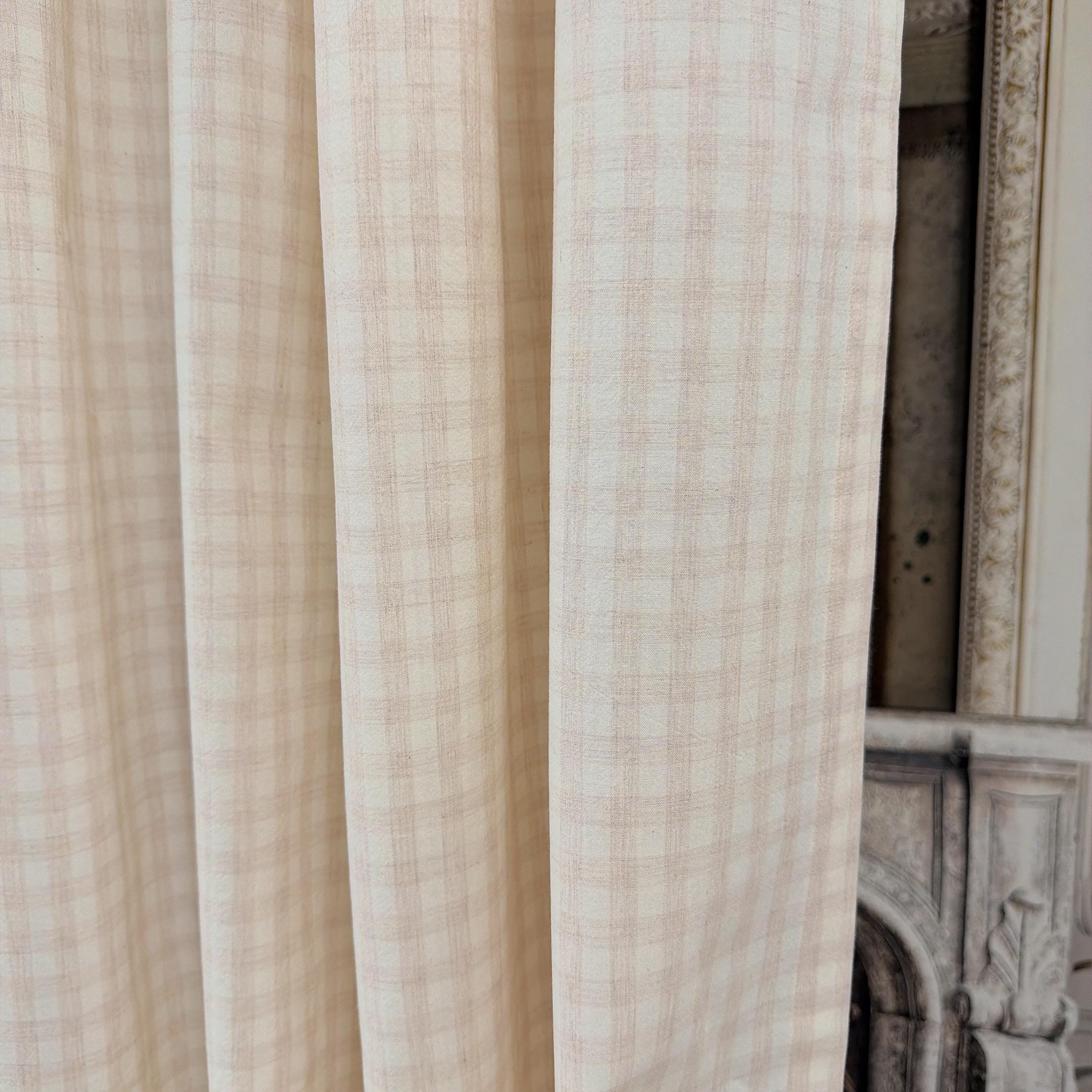 Blush Beige Subtle Check Curtain, Neutral Plaid Drapery Panels Custom ...