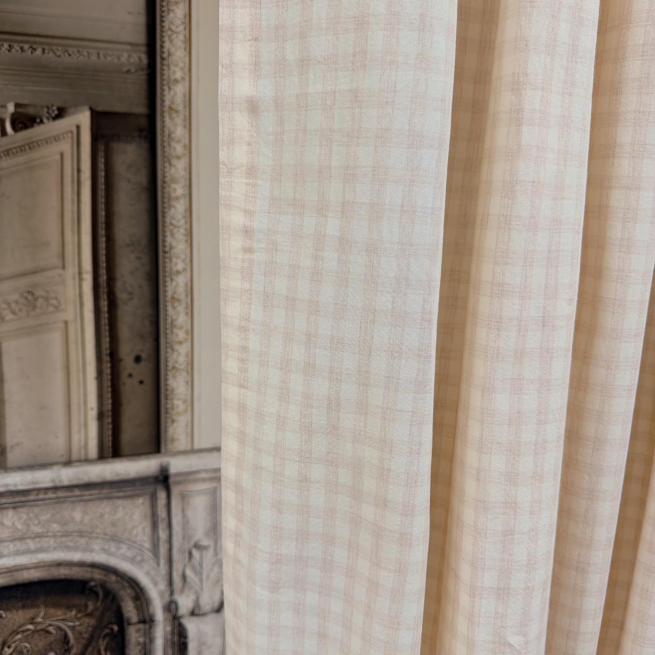 Blush Beige Subtle Check Curtain, Neutral Plaid Drapery Panels Custom ...
