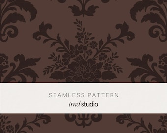 Brown Damask Botanical Seamless Pattern | Vintage Victorian Heirloom Floral Design (PNG Digital Download)