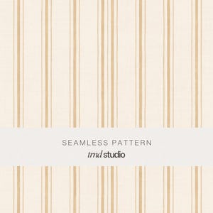 May include: A seamless pattern featuring vertical tan stripes on a light cream background. A white horizontal band across the center displays the text SEAMLESS PATTERN and trnd studio in a dark gray sans-serif font.